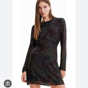 Desigual Black Open Back Dress with Bishop Sleeves